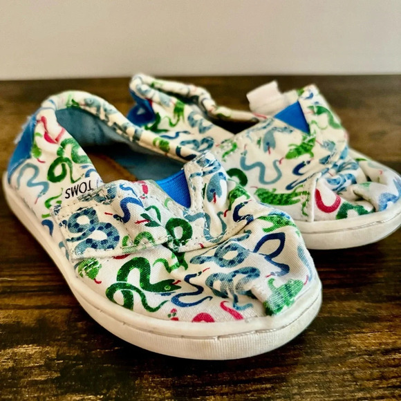 TOMS|  Tiny Classic Alpargata Baby Sneakers in “Cobalt Snakes” Size 5T - Picture 3 of 6